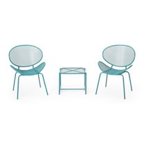 GDF Studio Poynes Outdoor Modern 3 Piece Chat Set, Matte Teal