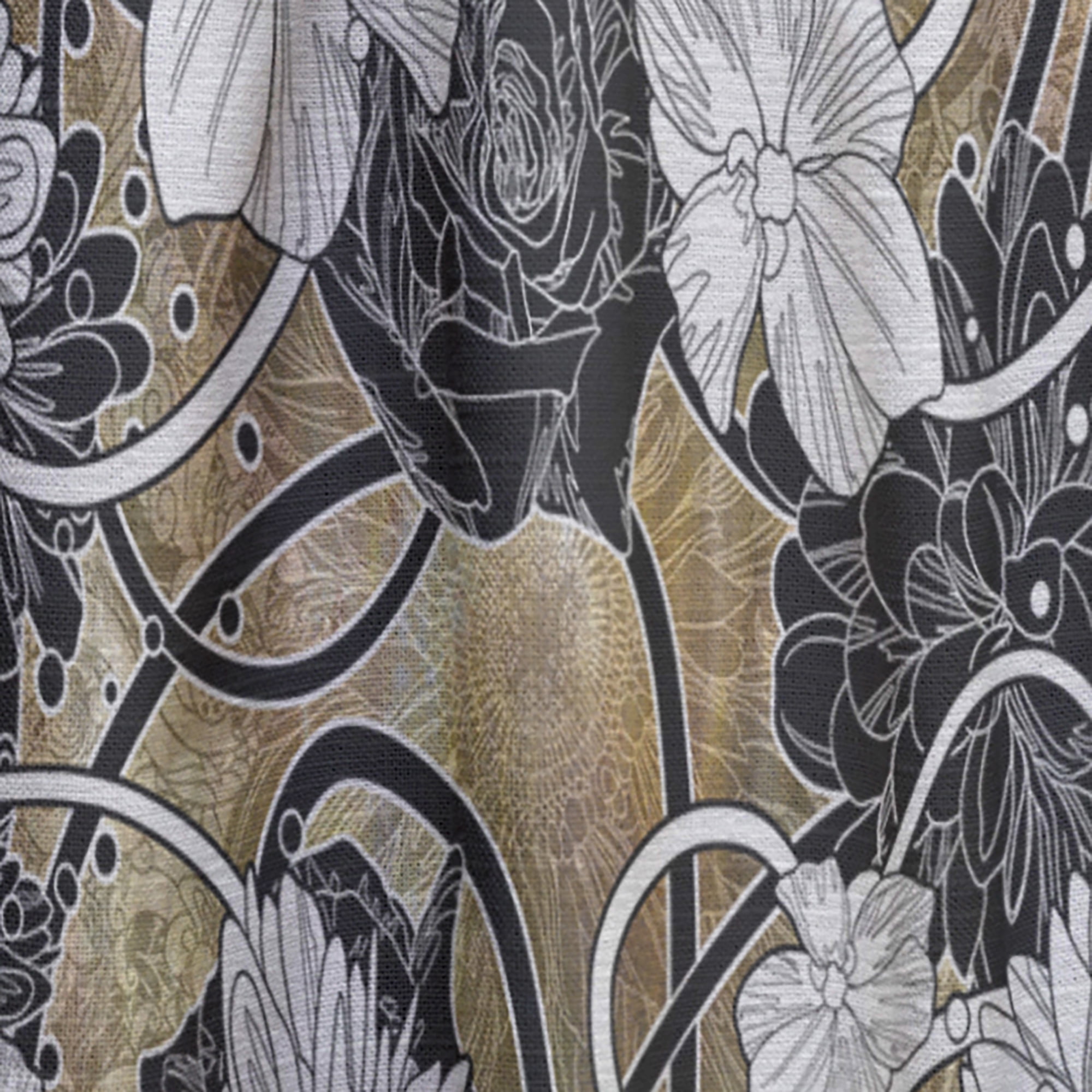 Designart 'Black Roses On Brown With White Drawn Flowers' Floral Curtain Panel