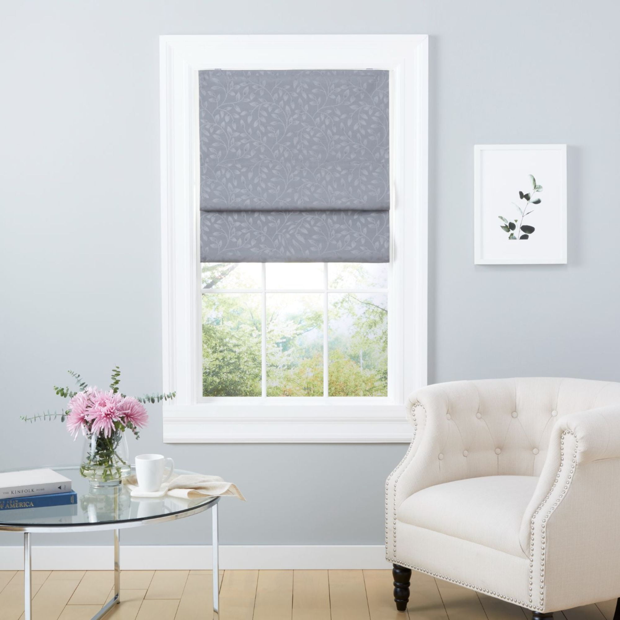 Exclusive Home Bolan Botanical Total Blackout Roman Shade, 31"x 64", Dark Grey