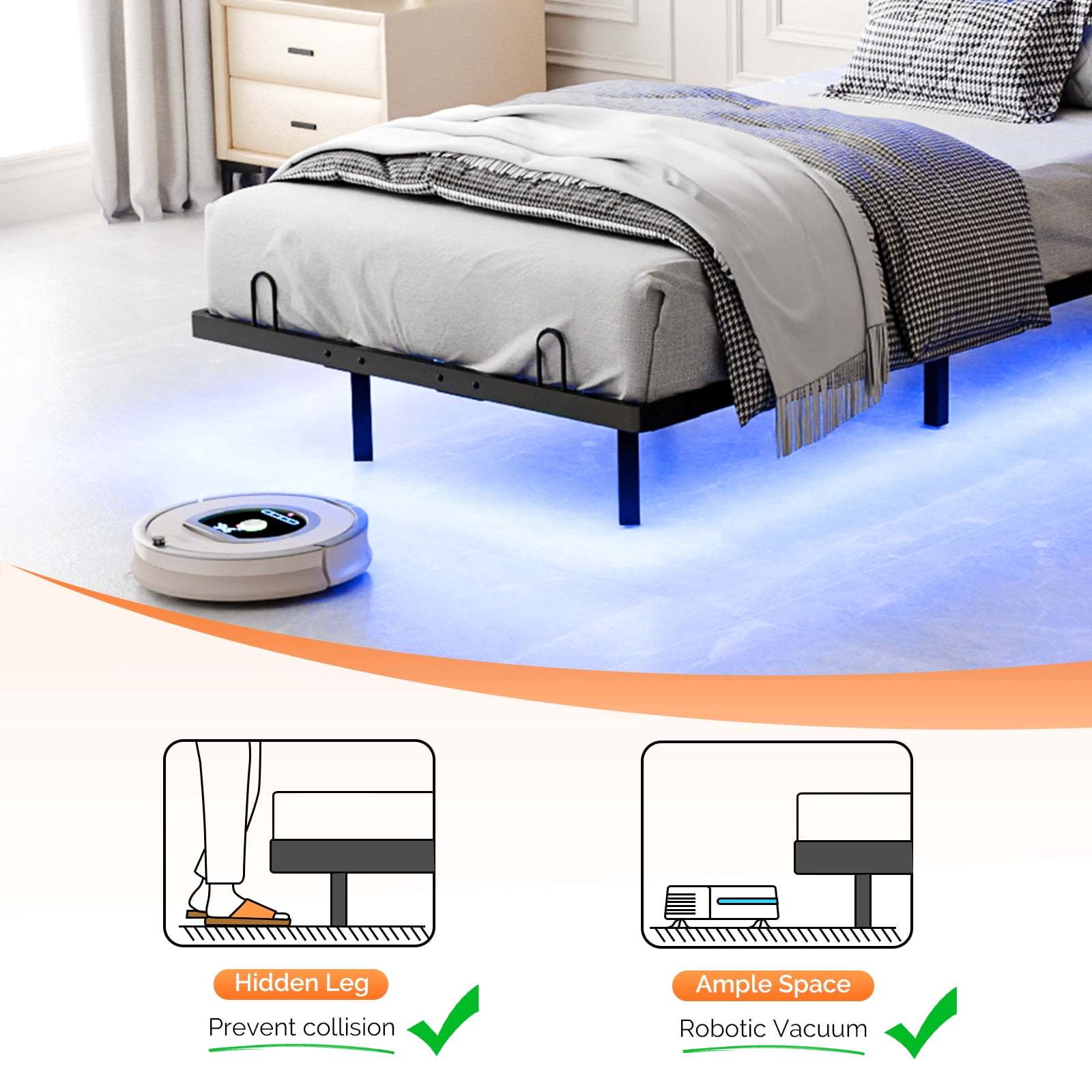Zimtown Floating Bed Frame Twin Size Metal Platform Bed for Bedroom, No Box Spring Needed, Gray