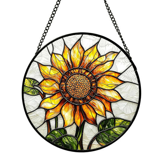 DESIGNICE Sunflower Gifts for Women-Yellow Flower Faux Stained Glass Window Hanging Sun Catcher for Door Garden Acrylic Decor Mother'S Day Christmas Birthday Gift for Mom Sisters Colleague 6.3"