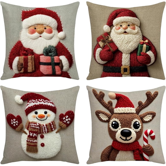 Elainilye Christmas Pillow Covers Set of 4, 18x18 Inch Festive Holiday Decor for Sofa Cushion, Living Room Bedroom Decoration, Soft Fabric and Easy Care