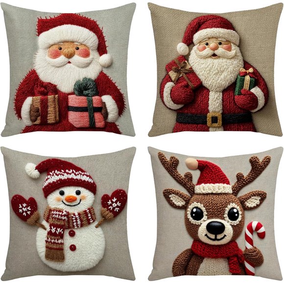 Funda de almohada para decoración del hogar, 4 piezas, colección navideña, 18 x 18, decoración festiva para sala de estar, sofá, fundas de cojín, decoración de habitación, hogar y cocina, artículos es