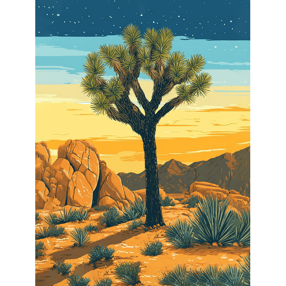 Joshua Tree Desert Sunset Canvas Art Print, Suitable for Living Room,Office, Gallery Wall, and Dorm Decor.