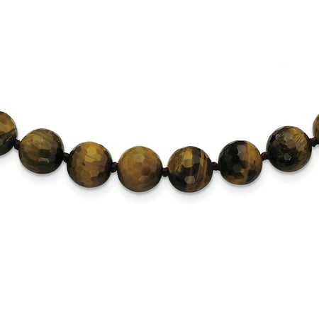 - 925 Sterling Silver 10-10.5mm Faceted Tiger Eye Necklace 18 Inch