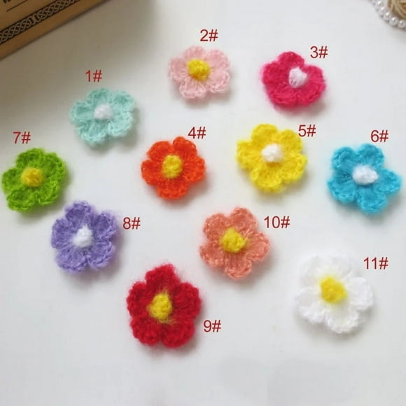 120PCS/Lot 3CM Handmade Woolen Yarn Crochet Knitted Flower Applique Patchwork DIY Needlework Sewing Acessories Cloth Paste 168