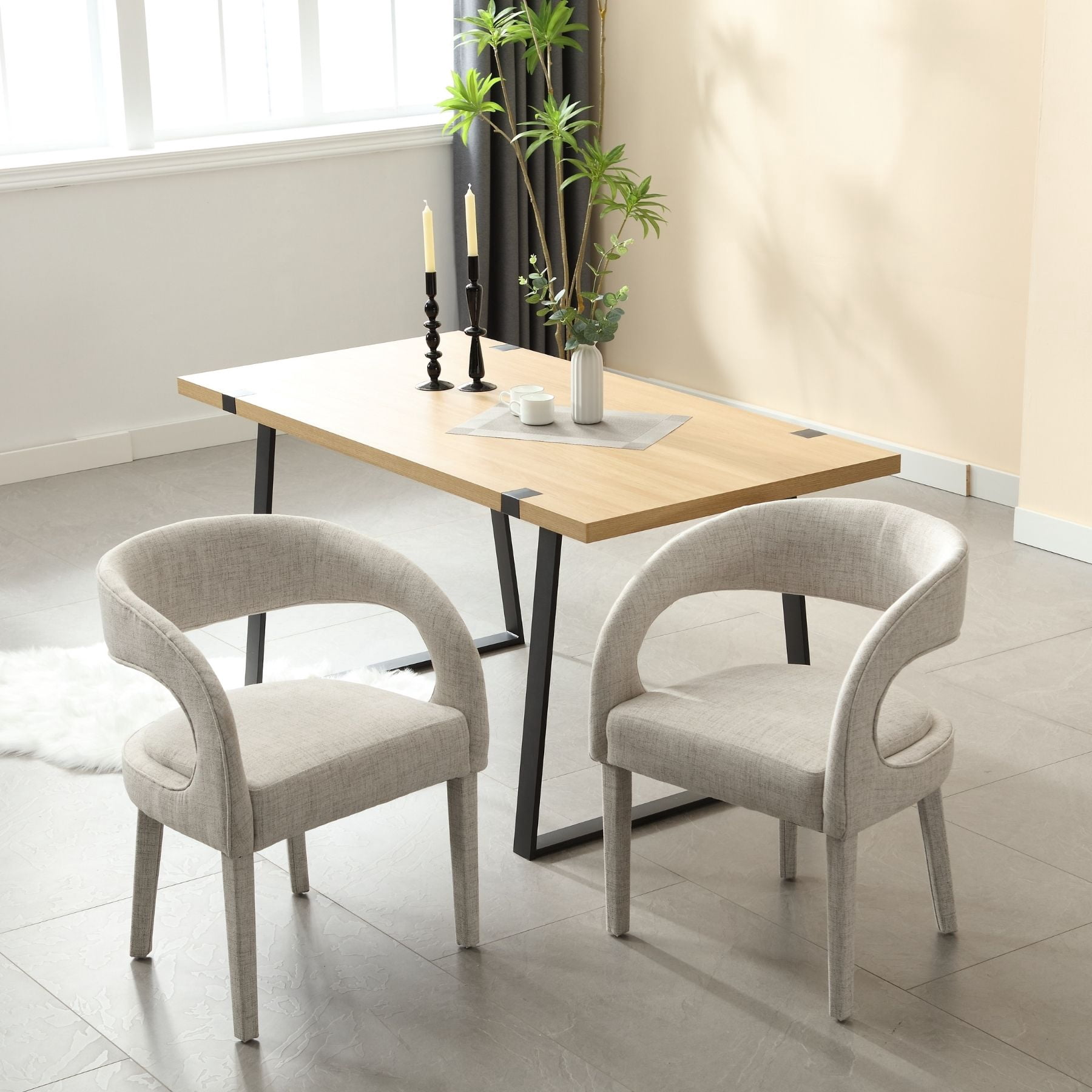 Dayalane Modern Upholstered Dining Chairs Set of 4, Linen Barrel Accent Chairs with Open Back and Arms, Comfy Kitchen & Dining Room Chairs with Wood Legs for Living Room/Bedroom,Beige
