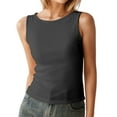 thumbnail image 1 of Camiseta sin mangas de cuello redondo y color liso para mujer - Prenda básica para combinar, tejido elástico y cómodo, versátil para ocasiones informales, 1 of 6