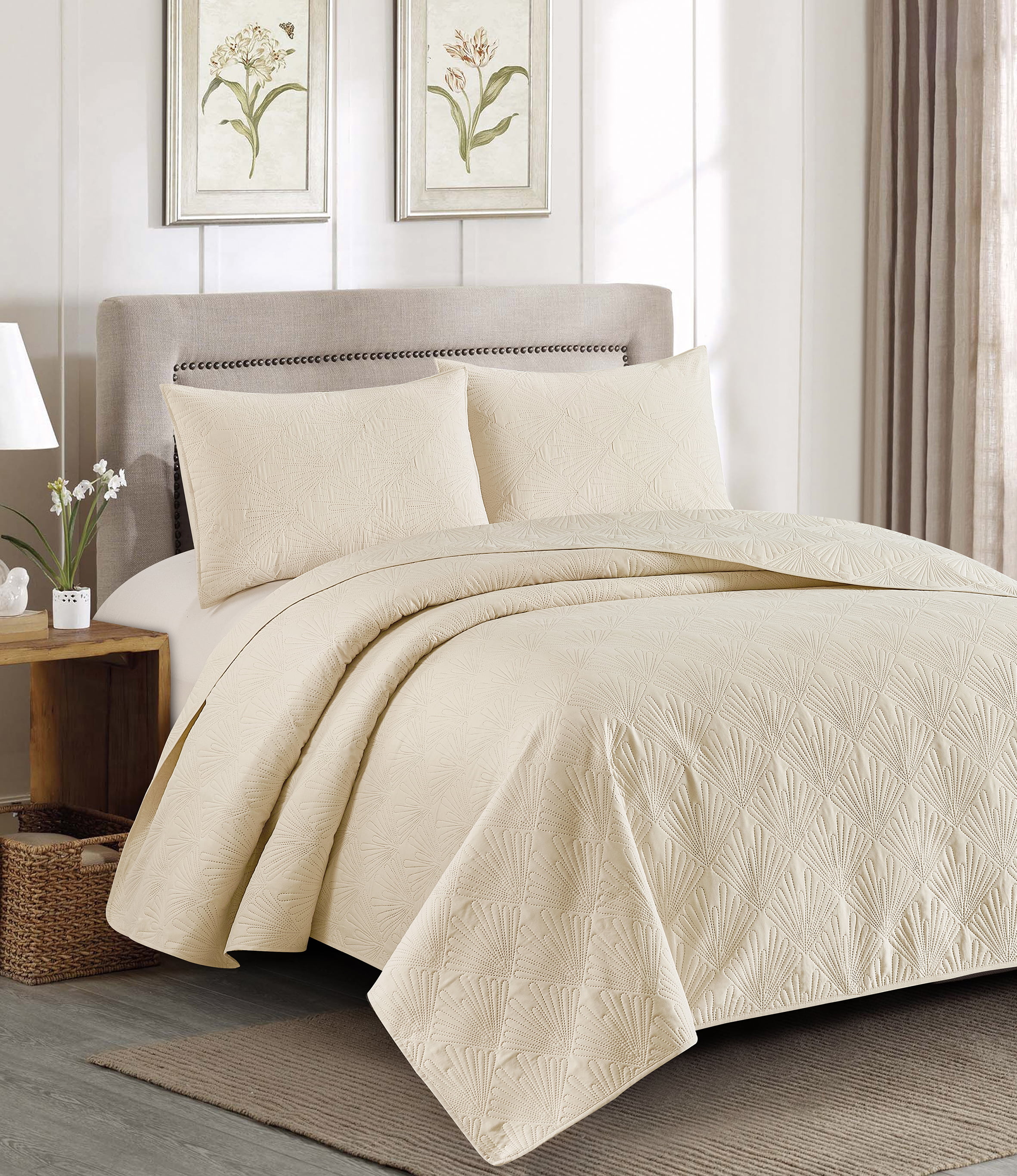 Oversized 3-Piece Set Comforter Bed Cover EleganHome Bedspread Coverlet Set 