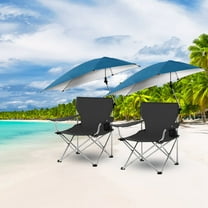 Foldable Camping Chair TeqHome Collapsible Beach Chair Outdoor Folding Chair Support 220.5lbs with Cup Holder and Detachable Umbrella (Set of 2, Black)