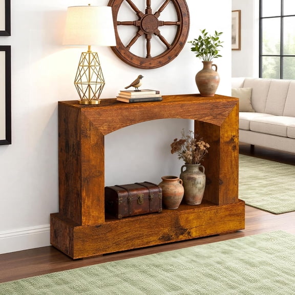 Sonharlar 46 Inch Entryway Table U-Shaped, Wooden Console Table with Socket Farmhouse Sofa Table for Entrance, Hallway, Living Room,Behind Couch(Rustic Brown)