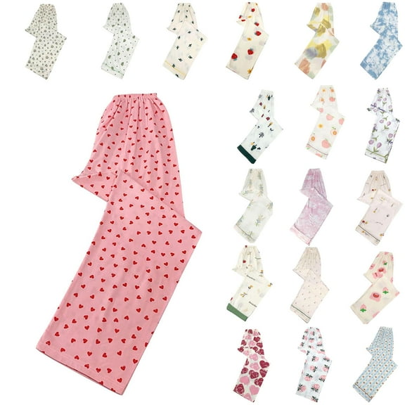 SROBPTY Womens Sleepwear, Pajama Pants for Women, Women's Casual Soft Comfortable Loose Print Home Pajama Long Pants Sleepwear Pink,M