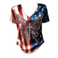 thumbnail image 4 of MEICHEN Women's V Neck Butterfly & Rose Print T Shirt Patriotic Glitter Graphic Casual Top, 4 of 4