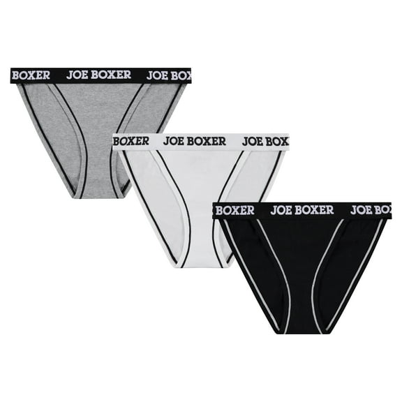 Joe Boxer Women's Cotton Blend Hi Cut Bikini Panties, 3-Pack, Sizes S-XL
