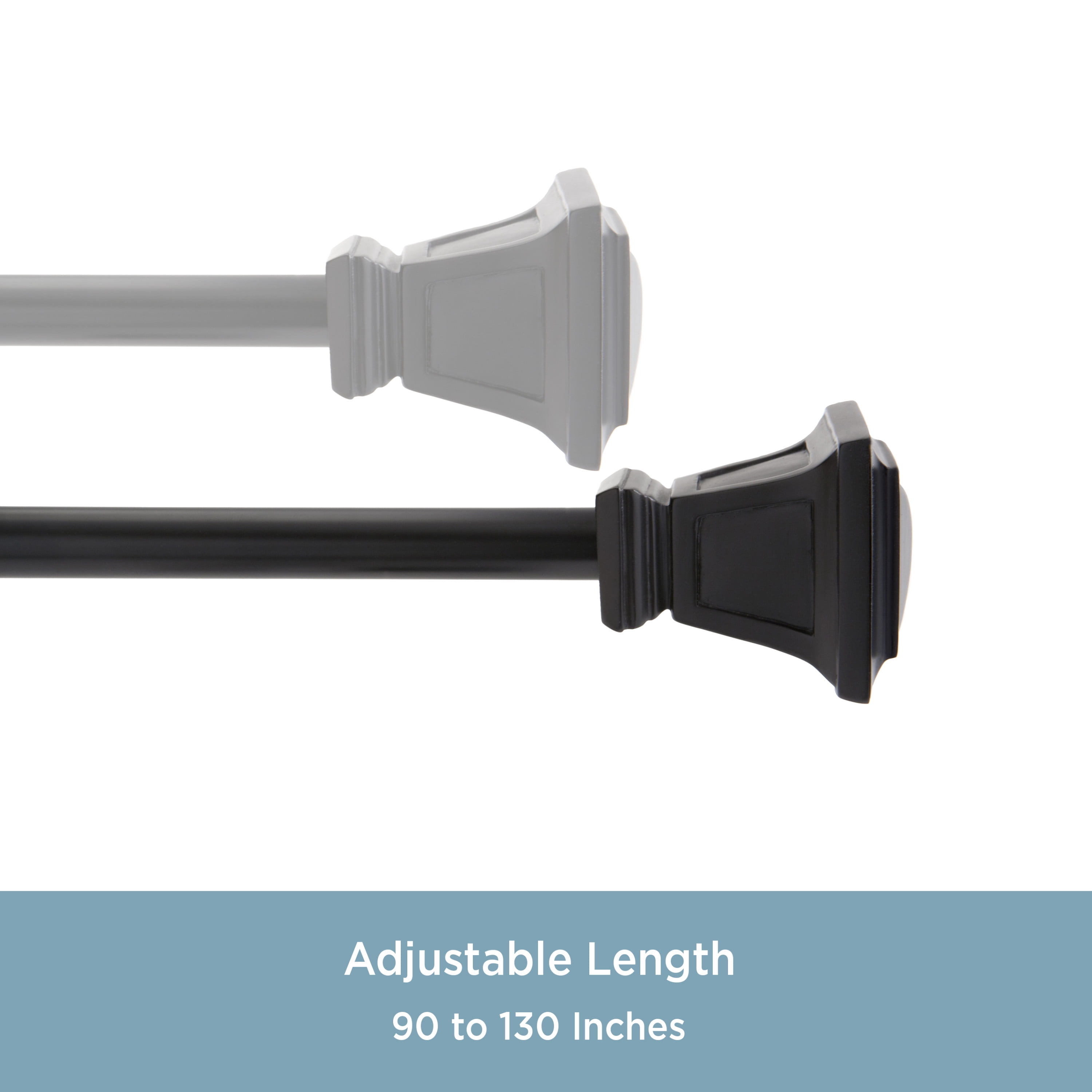 Kenney Seville 5/8" Standard Decorative Window Curtain Rod, 90-130", Matte Black