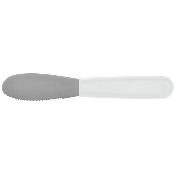 HUBERT® Stainless Steel Serrated Spreader with White Polypropylene Handle - 3 1/2" L Blade