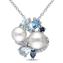 Everly Women's Cultured Pearl and Created Topaz and Created Sapphire Sterling Silver Necklace