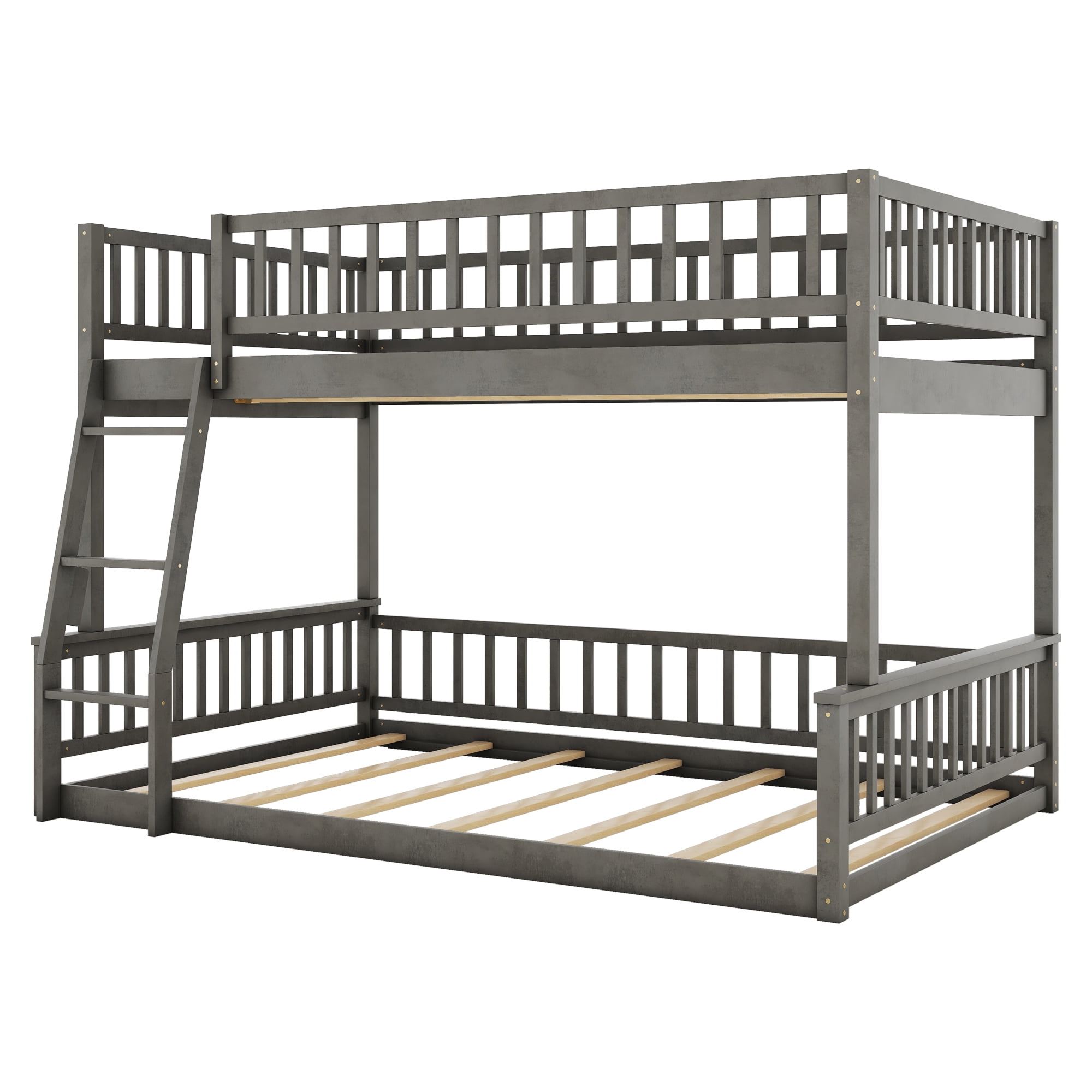 MAYEERTY Full XL over Queen Bunk Bed with Ladder and Guardrails, Gray