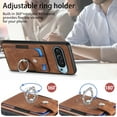 thumbnail image 3 of Compatible with Google Pixel 9 Pro XL, Classic Card Slots 360 Rotating Finger Ring Kickstand PU Leather + TPU Frame Magnetic Closure Back Case Cover for Google Pixel 9 Pro XL, Brown, 3 of 8