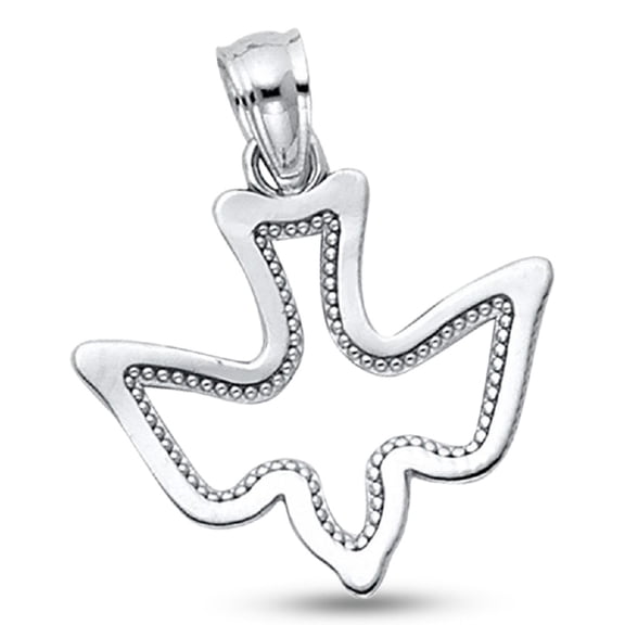 14k White Gold Holy Spirit Dove Pendant Beaded Design Charm Christian Design Solid 15 x 17 mm
