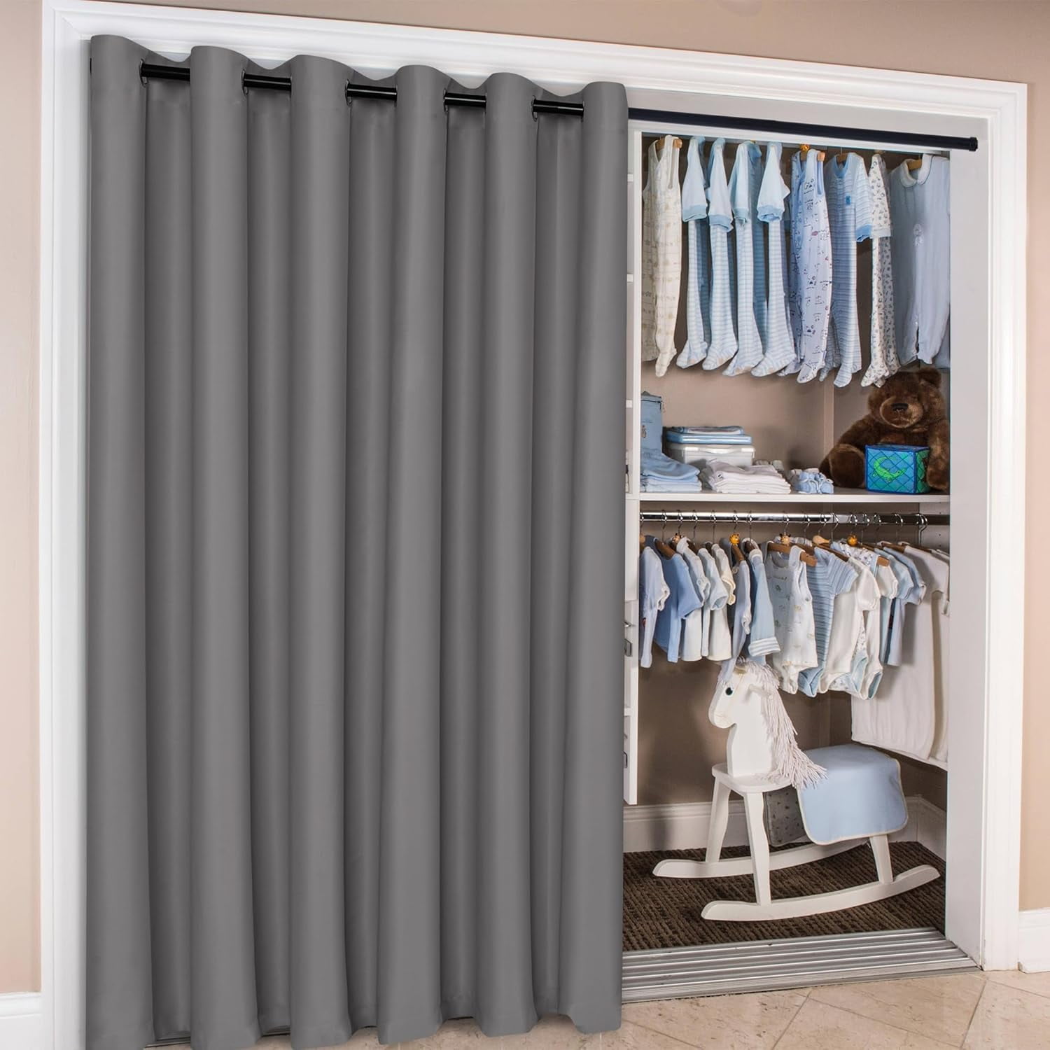 XWZO Sliding Door Curtains 80"W x 84"L, Grommet Privacy Room Divider for Bedroom Living Room, Extra Wide Thermal Blackout Curtains for Patio Sliding Glass Door, 1 Panel, Grey