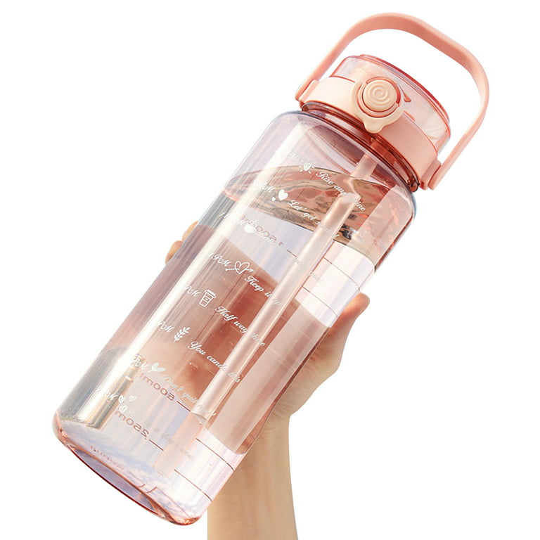 2L Sports Water Bottle Time Marker with Straw Large Gym Travel