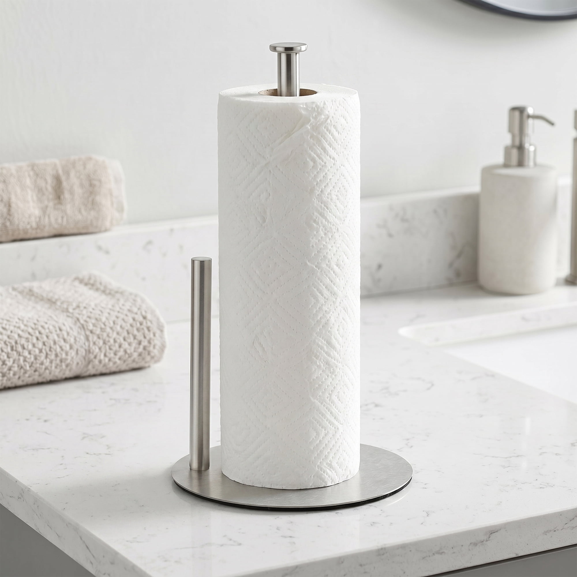 Unique Bargains Countertop Non Slip Base Paper Towel Holder Silver 11.8x6.7inch