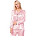 thumbnail image 4 of MOSEYEYOO Womens Satin Pajamas Set Button Down Silk 2 Piece Pj Sets Long Sleeve Sleepwear, 4 of 6