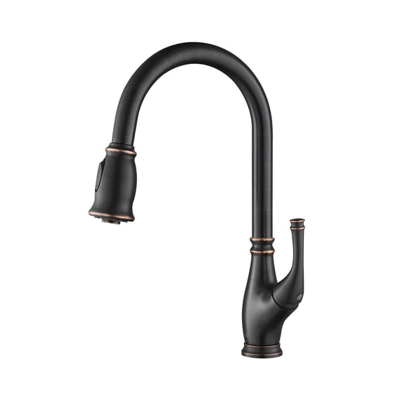 Kibi USA High Arc Pull Out Single Level Lead Free Brass Kitchen Faucet with Sprayer and Magnetic Docking Oil Rubbed Bronze Bronze Finish