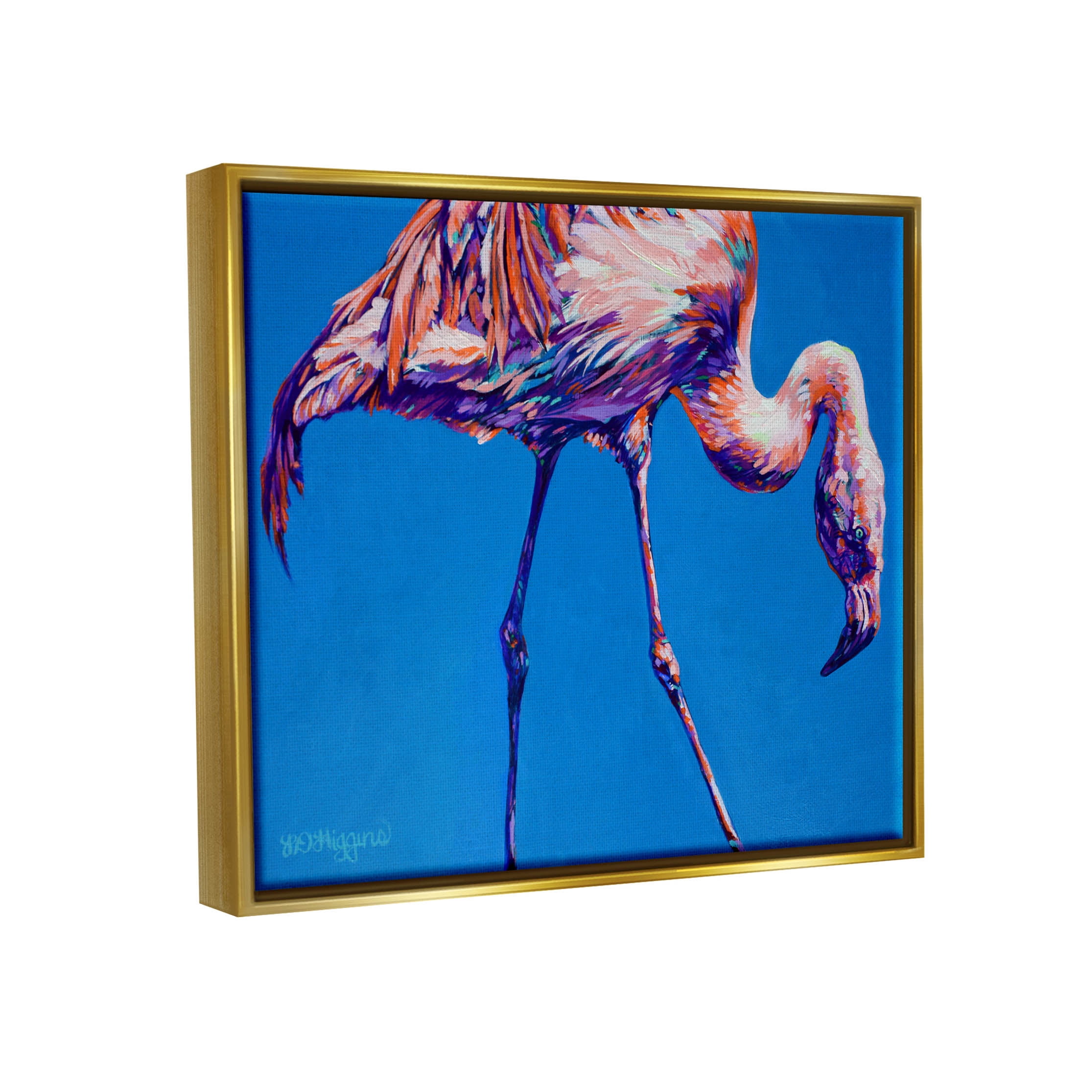 Bold Blue Modern Flamingo Animals & Insects Graphic Art Metallic Gold Framed Art Print Wall Art
