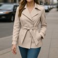 thumbnail image 5 of Wutalume Women's Solid Color Thick Long Sleeve Fashion Coat Jacket, Belted Short Jacket for Casual and Office Wear with Modern and Comfortable Design,White L, 5 of 5