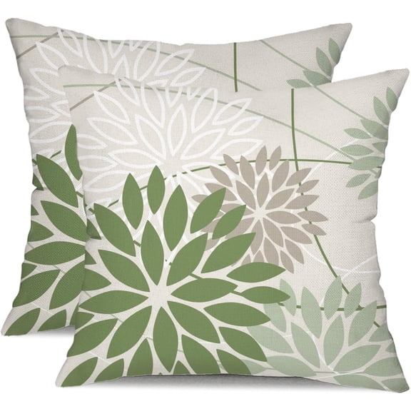 Dark Light Green and Grey Floral Pillow Covers 18x18 Set of 2 Outdoor Pillows Covers Waterproof Spring Summer Pillowcovers Polyester Cushion Case Decor for Couch Patio Funiture Garden Porch 01V18