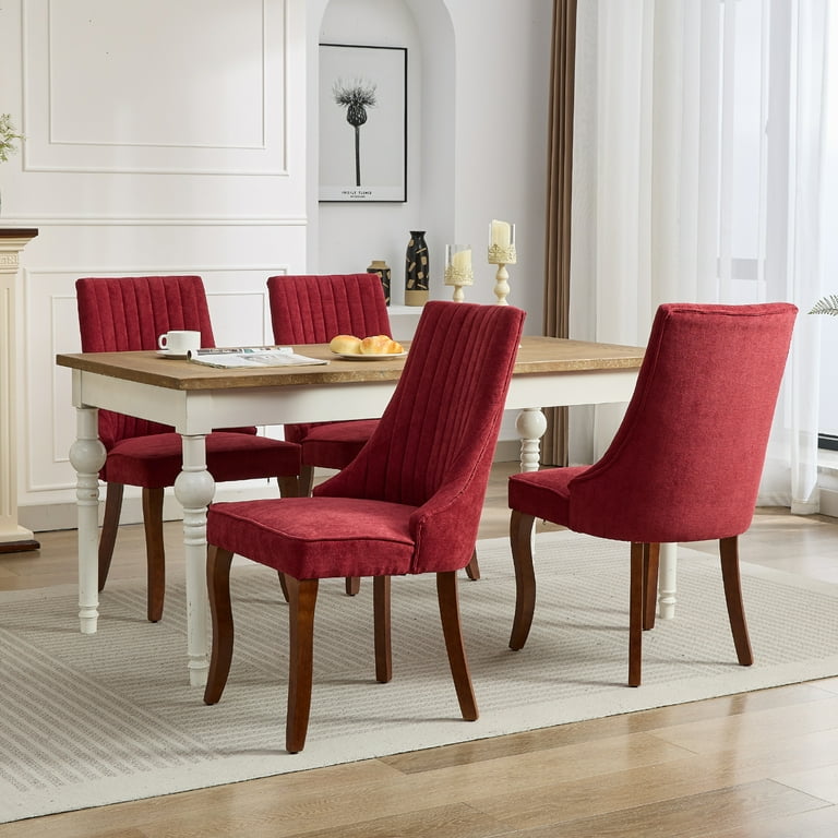 Burgundy Mid Century Dining Chairs Set of 6, Modern Kitchen