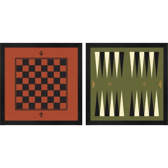 Great Art Now Game Boards by Jacob Green, 2 Piece Framed Art Set Each 13.25"W x 13.25"H