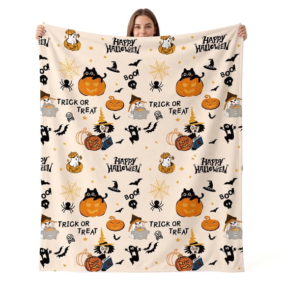 ICEANT 50x60 inch Halloween Fleece Throw Blanket for Home Decor: Witch and Pumpkin Design on Luxurious Plush Fabric, Perfect for Snuggling on Sofa, Chair or Bed
