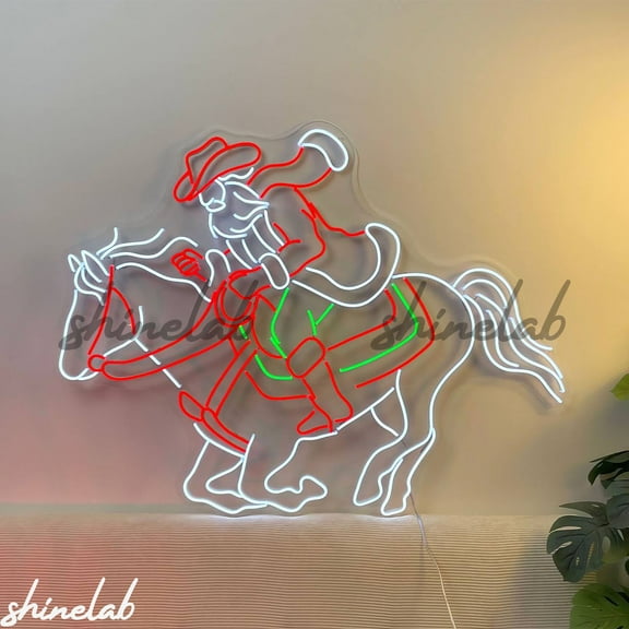 Shinelab Santa Riding Horse LED Neon Sign, Christmas Neon Sign, Christmas Decor