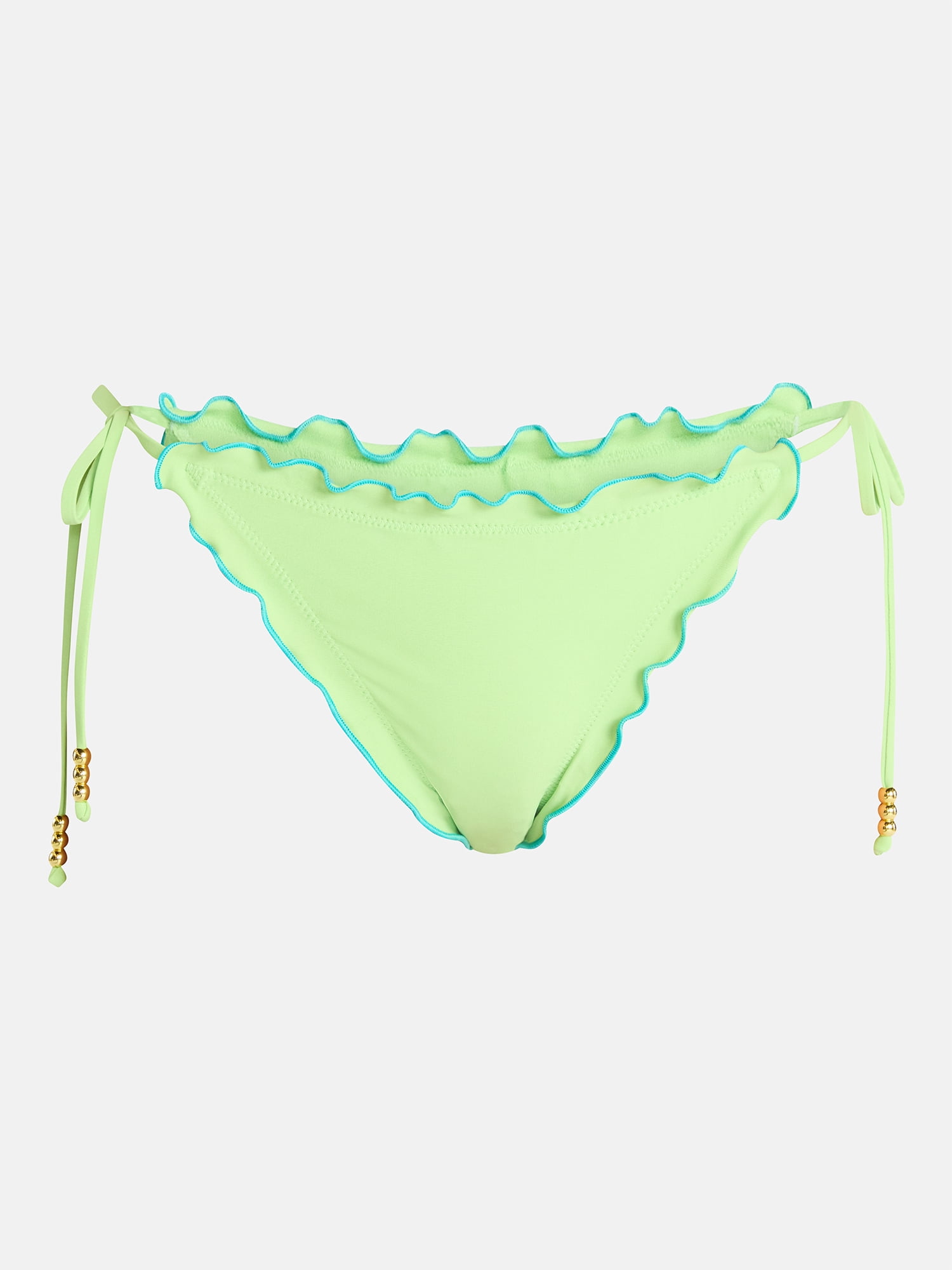 No Boundaries Hibiscus Low Rise Lettuce Edge String Swim Bottoms, Women's XXS-XXL