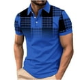 thumbnail image 3 of DDAPJ pyju Men Big and Tall Polos Shirt Short Sleeve Plaid Print Collared Tshirt Regular Fit Casual Golf Shirt Lightweight Business Office Tops Sales of The Day Blue S, 3 of 6