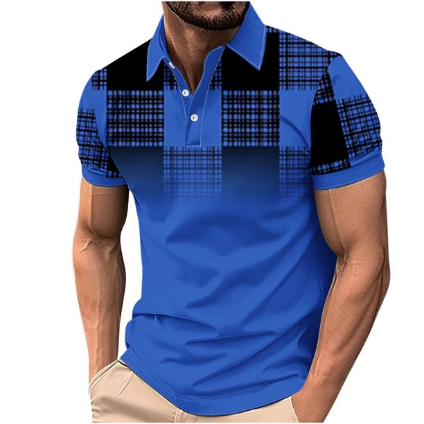 Camisa Casual Impresa de los Hombres, Top de Solapa de Manga Corta en Tela de Malla Ligera para Uso Al Aire Libre Y Diario, Blusa de Suéter Elegante