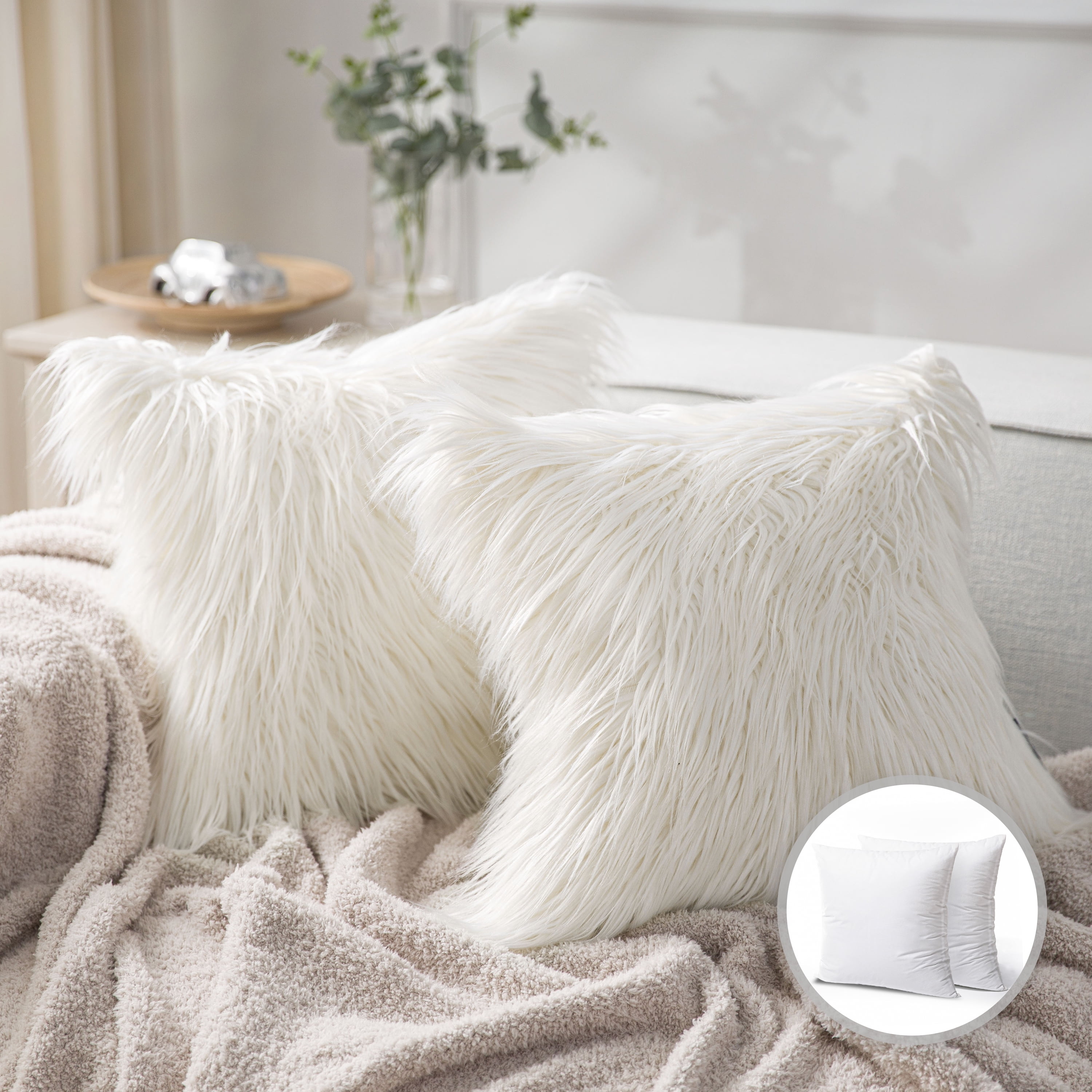 Faux Fur Super Soft Winter Decor Accent Pillow COVER w Zipper 18x18 in US SELLER 