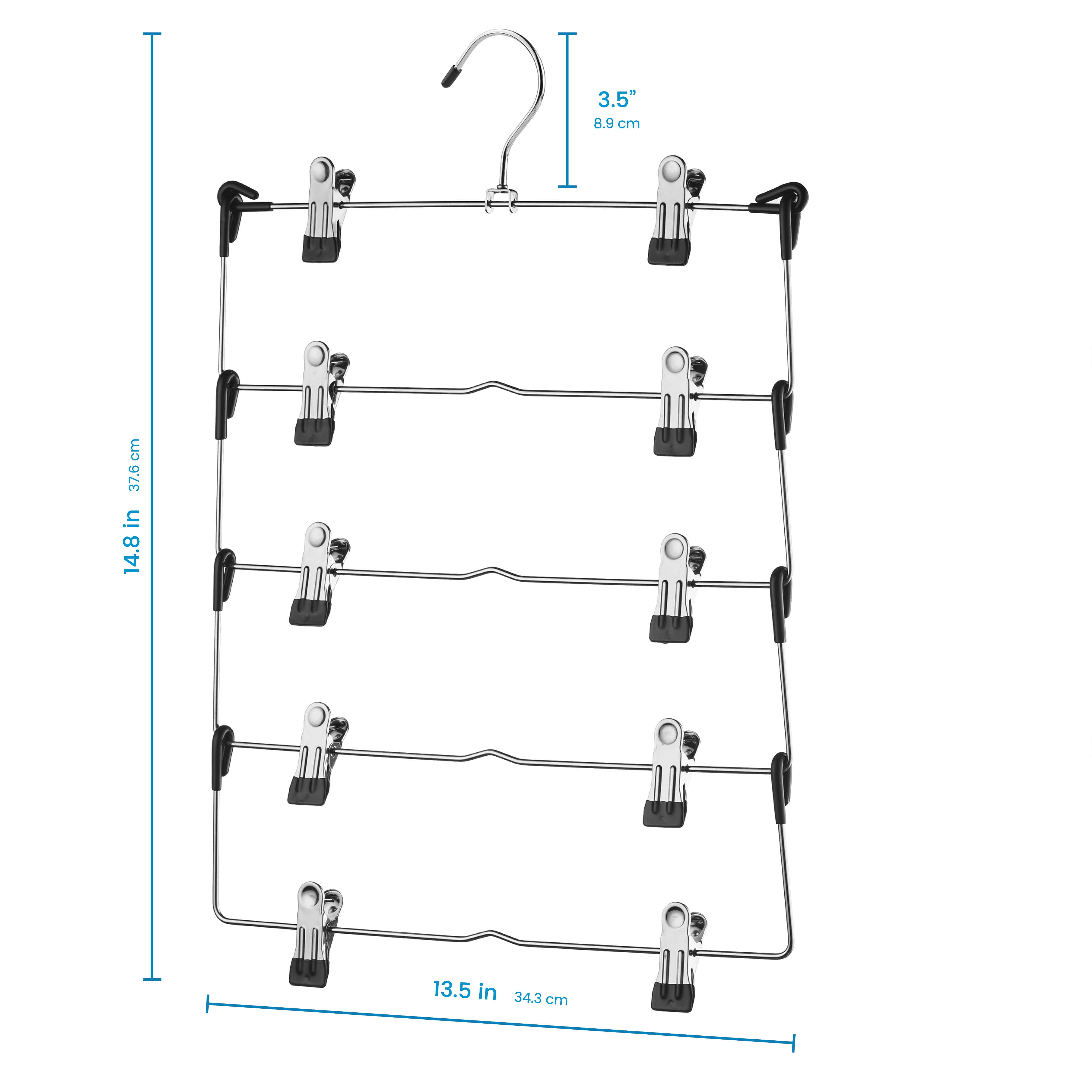 Space Saving 5 Tier Metal Skirt Hanger with Clips Hang 5-on-1 Adjustable Clips Pants Hanger Hang Slack,Trouser,Jeans,Towels Gain 70/% More Space 360 Swivel Hook 6 Pack Rubber Coated Hanger Clips