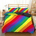 thumbnail image 2 of Ensemble de Literie Imprimé Arc-en-Ciel Housse de Couette à Rayures Colorées Ensemble de Literie Douce Taille Simple Très Grand Grand 2/3 Pcs Housse de Couette en Polyester, 2 of 7