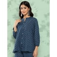 thumbnail image 5 of Janasya Indian Women's Blue Cotton Floral Printed Top with Pant, 5 of 7