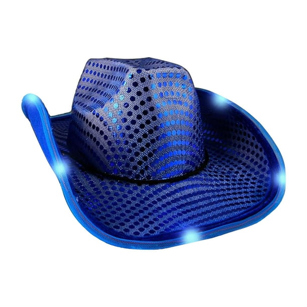 Sombrero de vaquero con luz LED, ideal para fiestas, festivales, celebraciones y discotecas. Azul