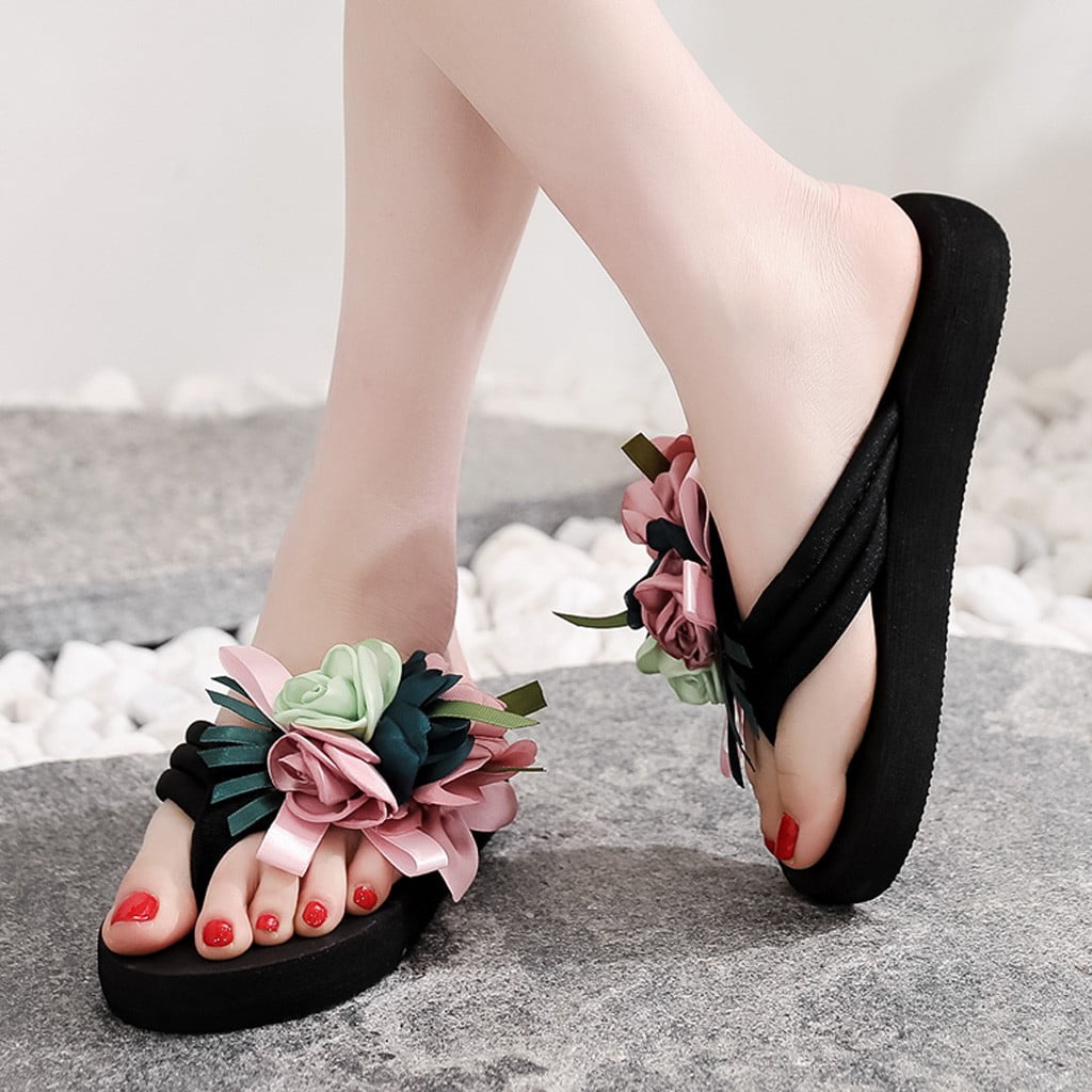 LSLJS Slippers for Women, Women Flowers Beach Breathable Shoes