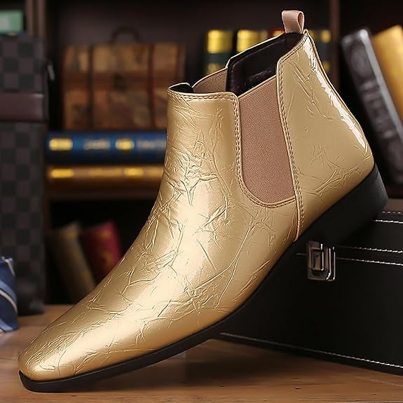 Men's Patent Leather Low Chunky Heel Chelsea Boots Fashion High Gloss  Slip-on Business Dress Oxford Boots for Wedding Prom Party Business Work -  Walmart.com