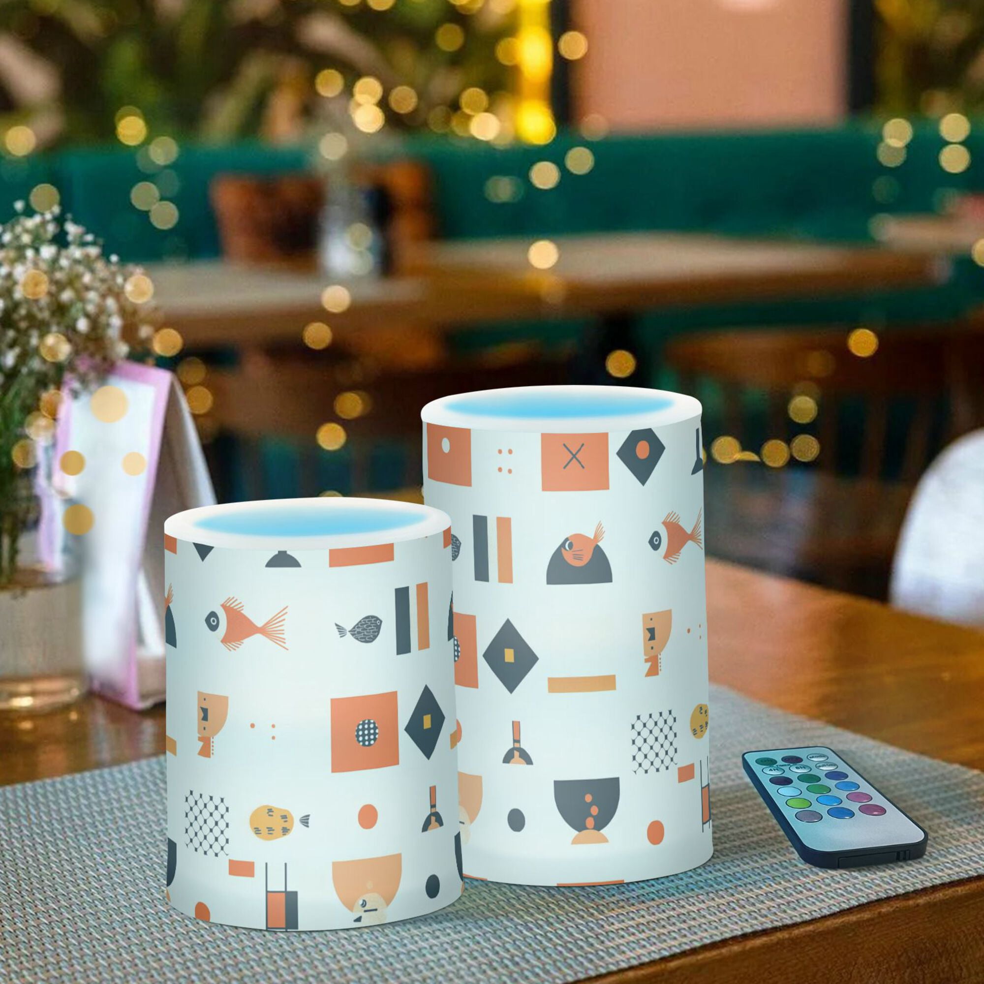 Yayeee Flameless Candles with Remote Flickering Battery Operated Multi Color Changing, Minimalist Geometric Pattern