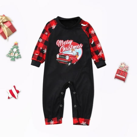 

NEGJ Family Matching Christmas Pajamas Set Plaid Sleeves Beautiful Print Pattern Printing Festival For A
