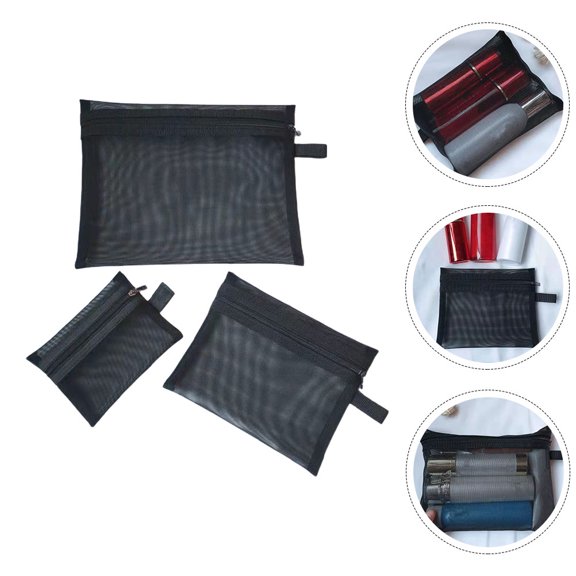 MOKKHNB 3-Pack Travel Mesh Makeup Bags with Zipper, Large Capacity Cosmetic Organizer for Toiletries and Small Accessories
