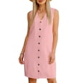 thumbnail image 6 of Odbmxy Shift Shirt Dress Women Summer Cotton Linen Sleeveless Womens Dresses Mini V-Neck Button Down Casual with Pockets, 6 of 9